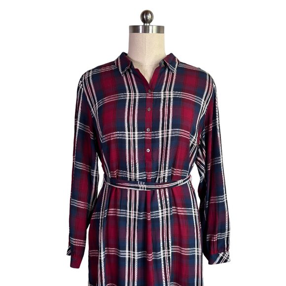 SOLD ruby plaid shirt dress 2X plus size print rayon work casual career EUC - Picture 2 of 11